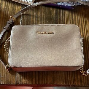 Michael Kors Beige Crossbody Bag with Gold Accents